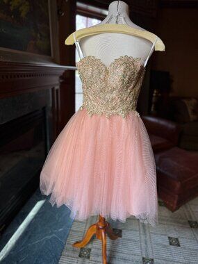 NWT The Secret Dress by Alyce Paris - style 1486 Pink & Gold - Mini Dress Sz 000